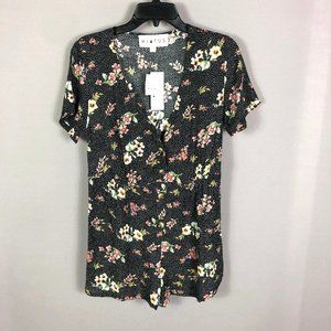 Hiatus Womens Black Dot Floral Button Romper Size Medium